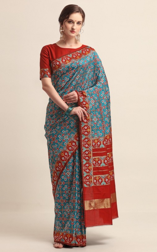 KAPAAHA Woven Dil Patola Saree (Firozi)